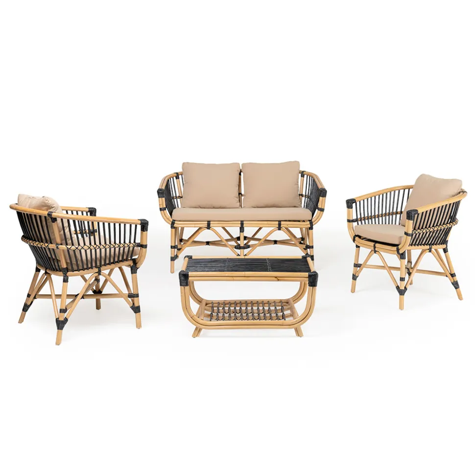 Poltroncina da Giardino in Rattan Naturale con Cuscini Inclusi – Catelyn