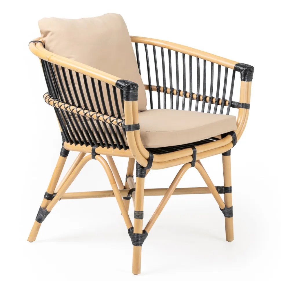 Poltroncina da Giardino in Rattan Naturale con Cuscini Inclusi – Catelyn
