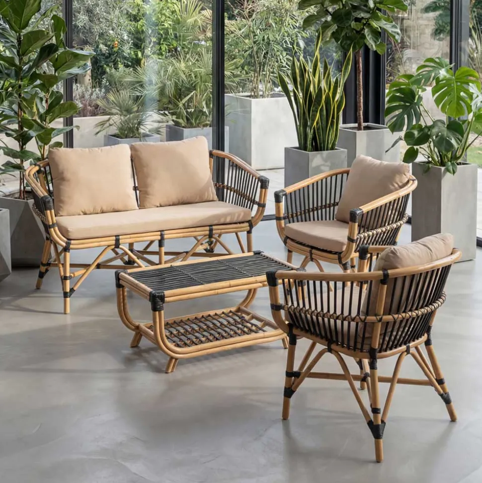 Poltroncina da Giardino in Rattan Naturale con Cuscini Inclusi – Catelyn