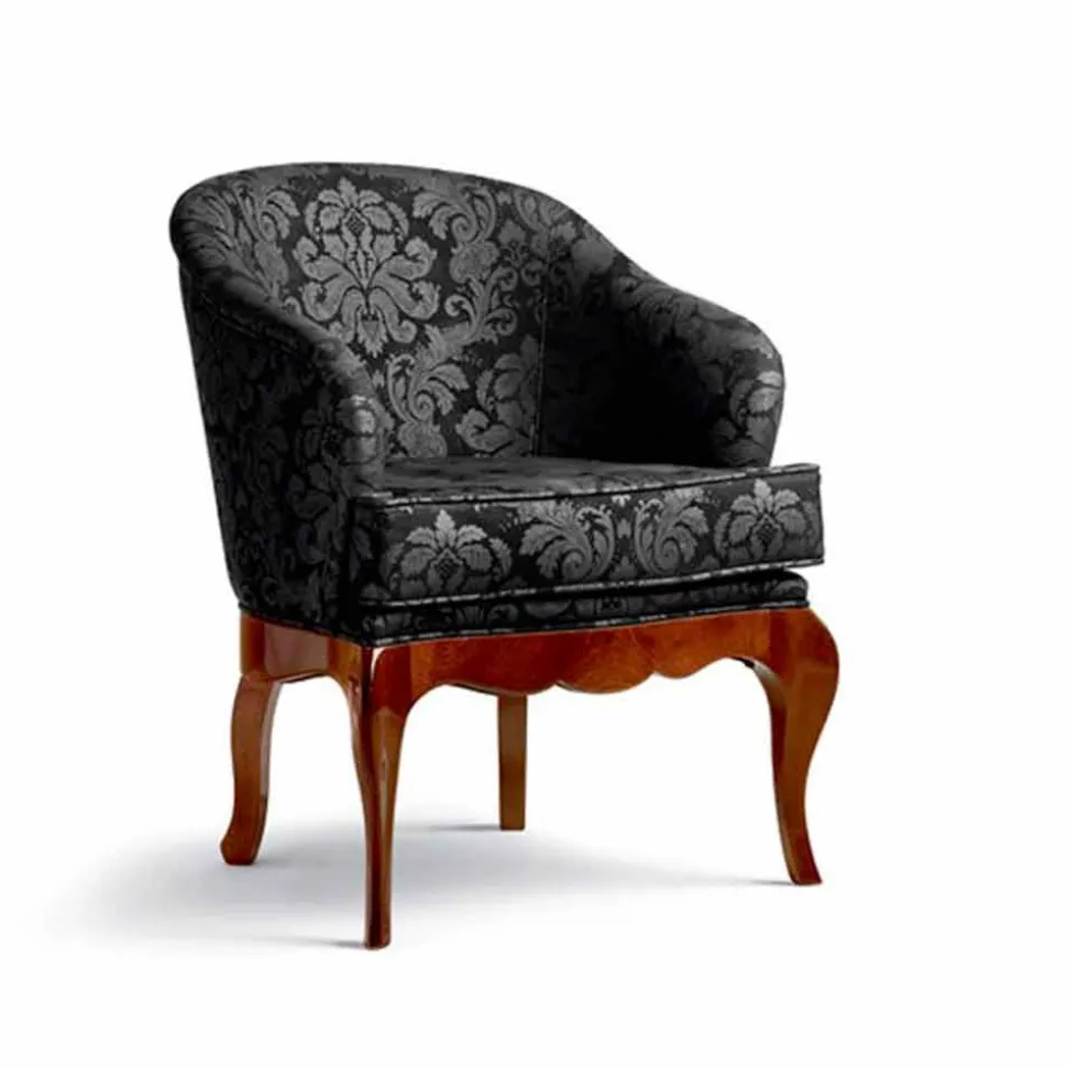 Poltroncina imbottita in legno massello e pelle, made in Italy, Tita