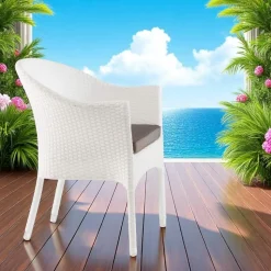 Poltroncina Impilabile in Alluminio Rivestita Wicker Bianco - Bruma