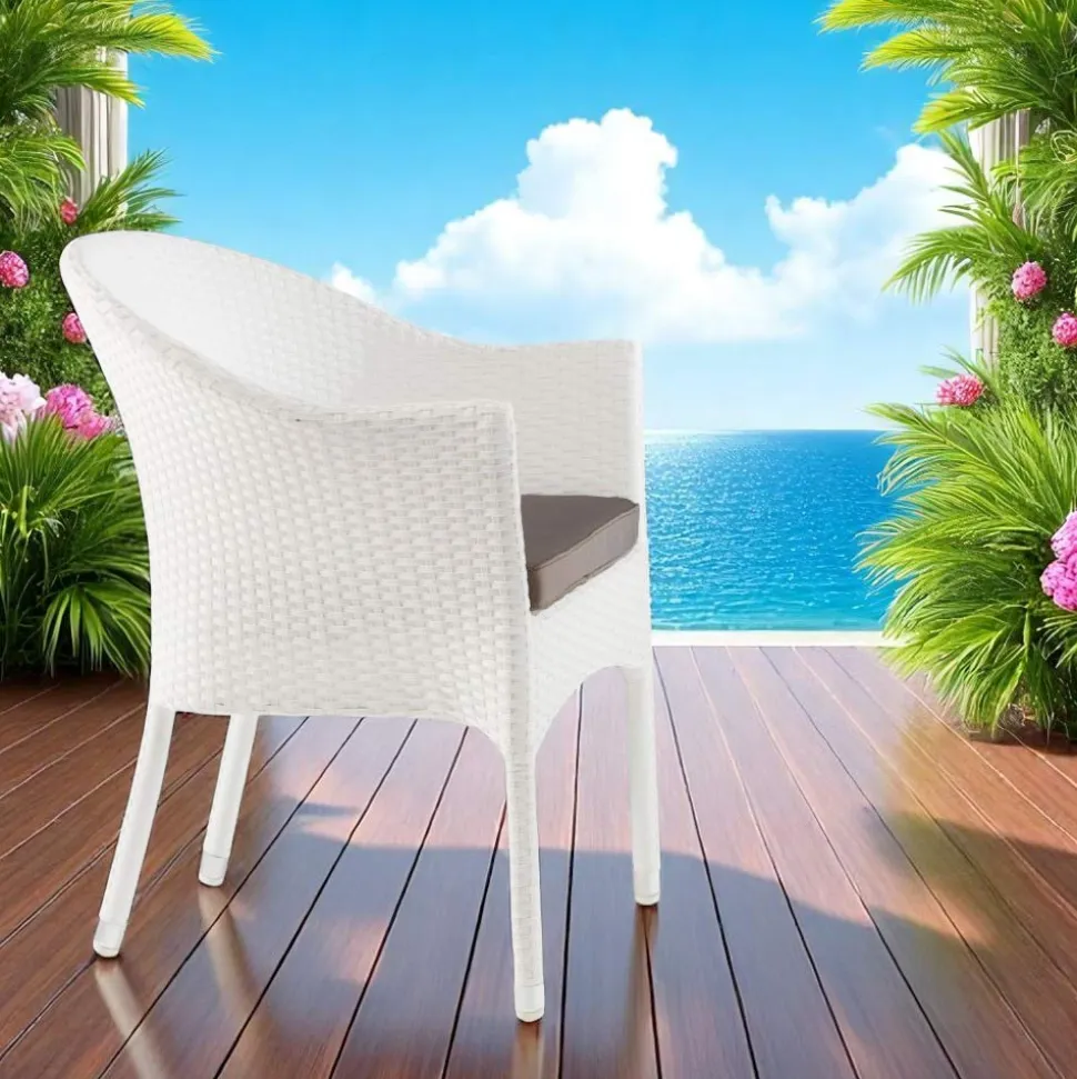 Poltroncina Impilabile in Alluminio Rivestita Wicker Bianco - Bruma