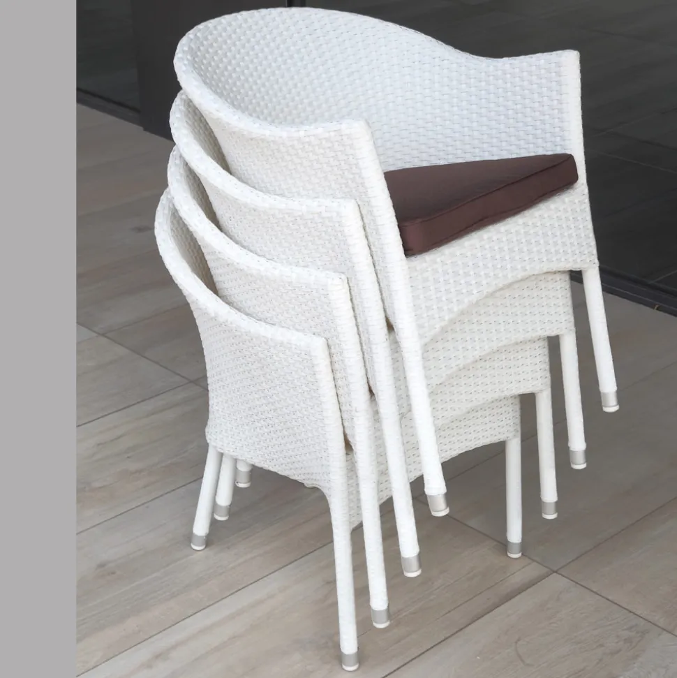 Poltroncina Impilabile in Alluminio Rivestita Wicker Bianco - Bruma