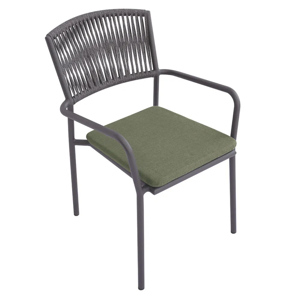 4 Poltrone Impilabili da Giardino in Alluminio e Corda - Lunaris