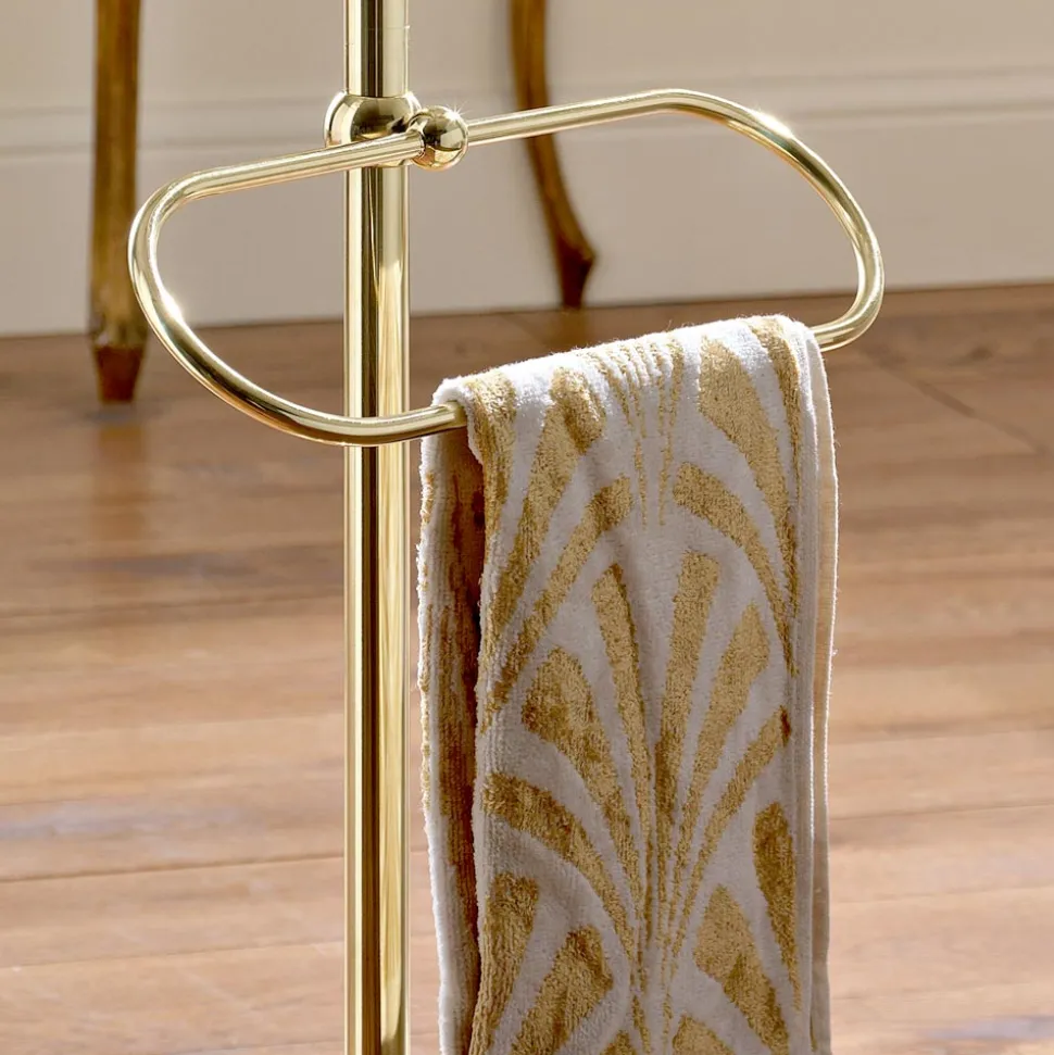 Porta Asciugamani da Terra con Portasapone in Ottone e Ceramica Vintage – Rouen