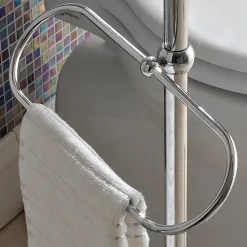 Porta Asciugamani da Terra con Portasapone in Ottone e Ceramica Vintage – Rouen