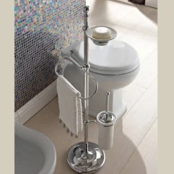 Porta Asciugamani da Terra con Portasapone in Ottone e Ceramica Vintage – Rouen