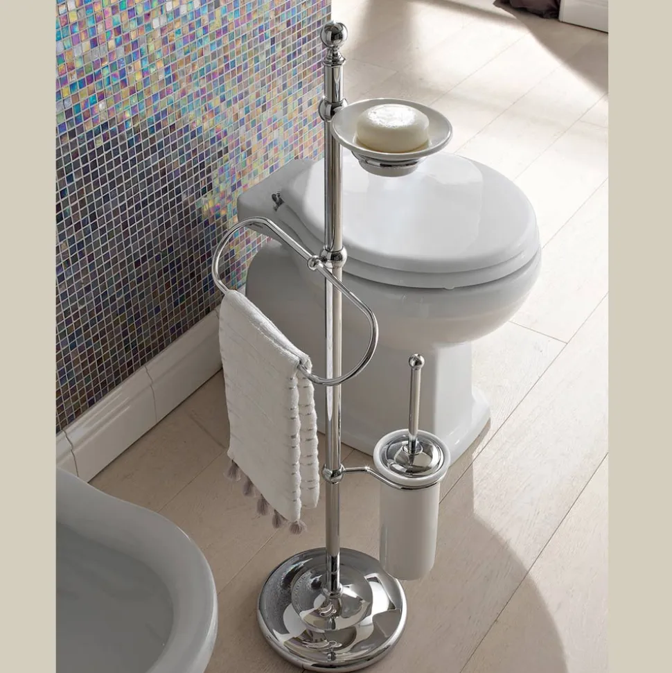 Porta Asciugamani da Terra con Portasapone in Ottone e Ceramica Vintage – Rouen