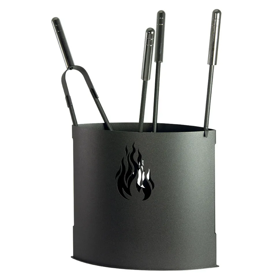 Porta Attrezzi per il Camino in Metallo con 4 Accessori Made in Italy - Canarino