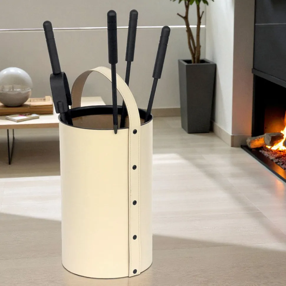 Porta Attrezzi Rotondo in Ecopelle con Manico e 4 Accessori Made in Italy - Piccione
