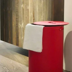 Portabiancheria cilindrico in cuoio rigenerato fatto a mano Roby