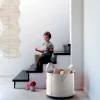 Portalegna cilindrico in cuoio rigenerato con ruote Tonda Firestyle