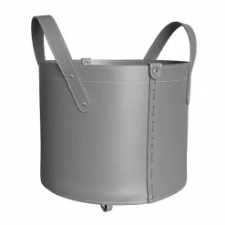 Portalegna cilindrico in cuoio rigenerato con ruote Tonda Firestyle