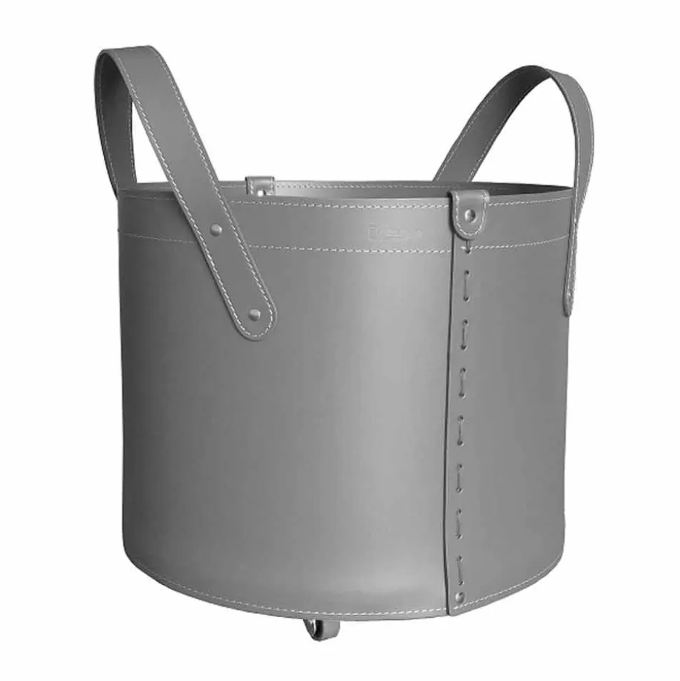 Portalegna cilindrico in cuoio rigenerato con ruote Tonda Firestyle