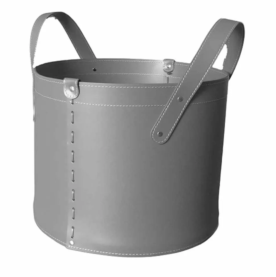Portalegna cilindrico in cuoio rigenerato con ruote Tonda Firestyle