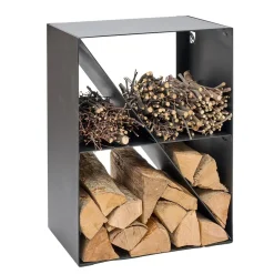 Portalegna con Barra Obliqua in Acciaio Verniciato Nero Made in Italy - Fiamme