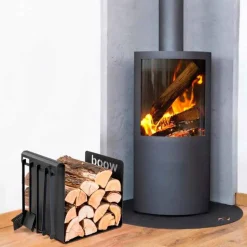 Portalegna da Interno in Acciaio Nero con 4 Attrezzi Made in Italy - Phebe