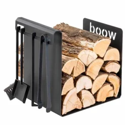 Portalegna da Interno in Acciaio Nero con 4 Attrezzi Made in Italy - Phebe