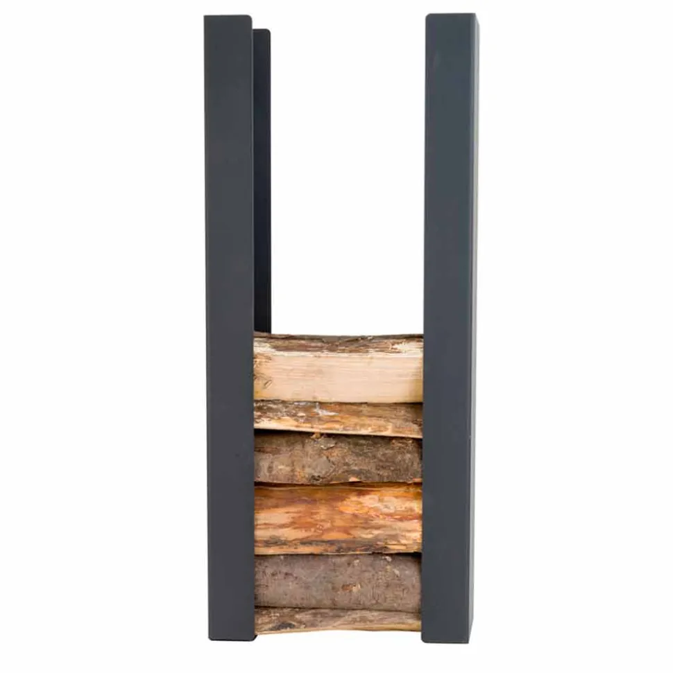 Portalegna da Terra/Muro in Acciaio Nero a Colonna di Design Moderno - Grecale