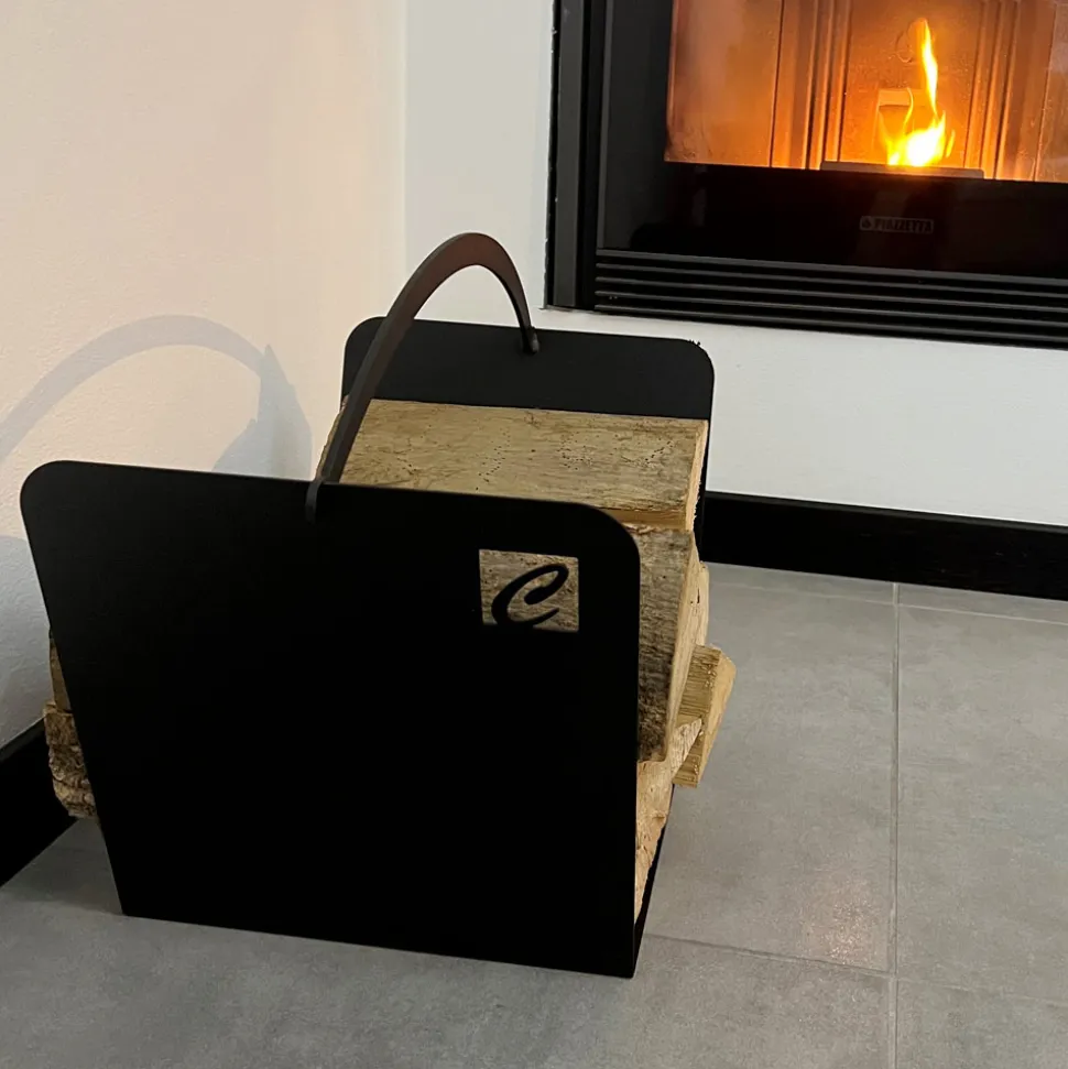 Portalegna di Design Moderno da Interno in Acciaio Nero Made in Italy - Libeccio