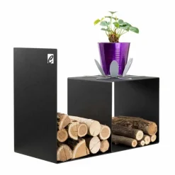 Portalegna di Design Moderno con Tavolino da Interno in Acciaio Nero - Cecia