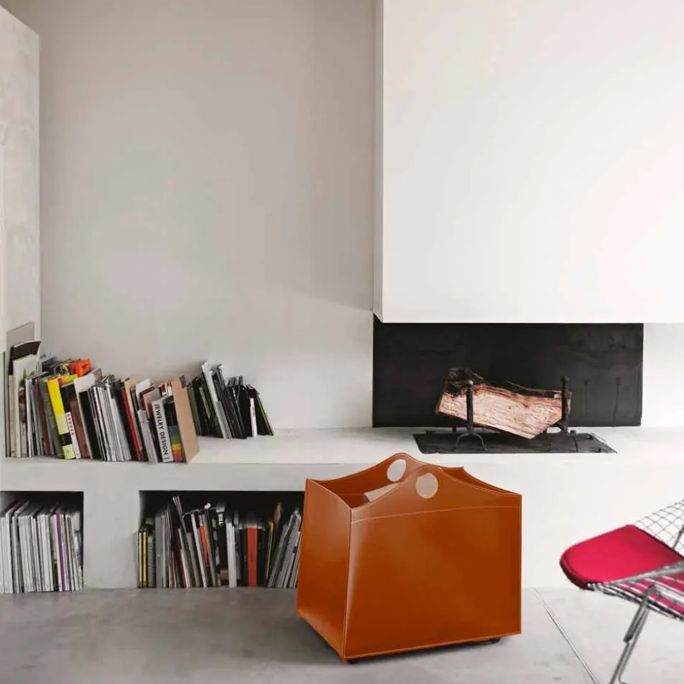 Portalegna in cuoio rigenerato con ruote WoodBag made in Italy