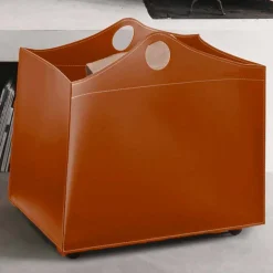 Portalegna in cuoio rigenerato con ruote WoodBag made in Italy