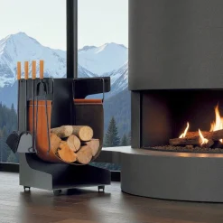 Portalegna in Ecopelle e Metallo con 4 Accessori Made in Italy - Cammello