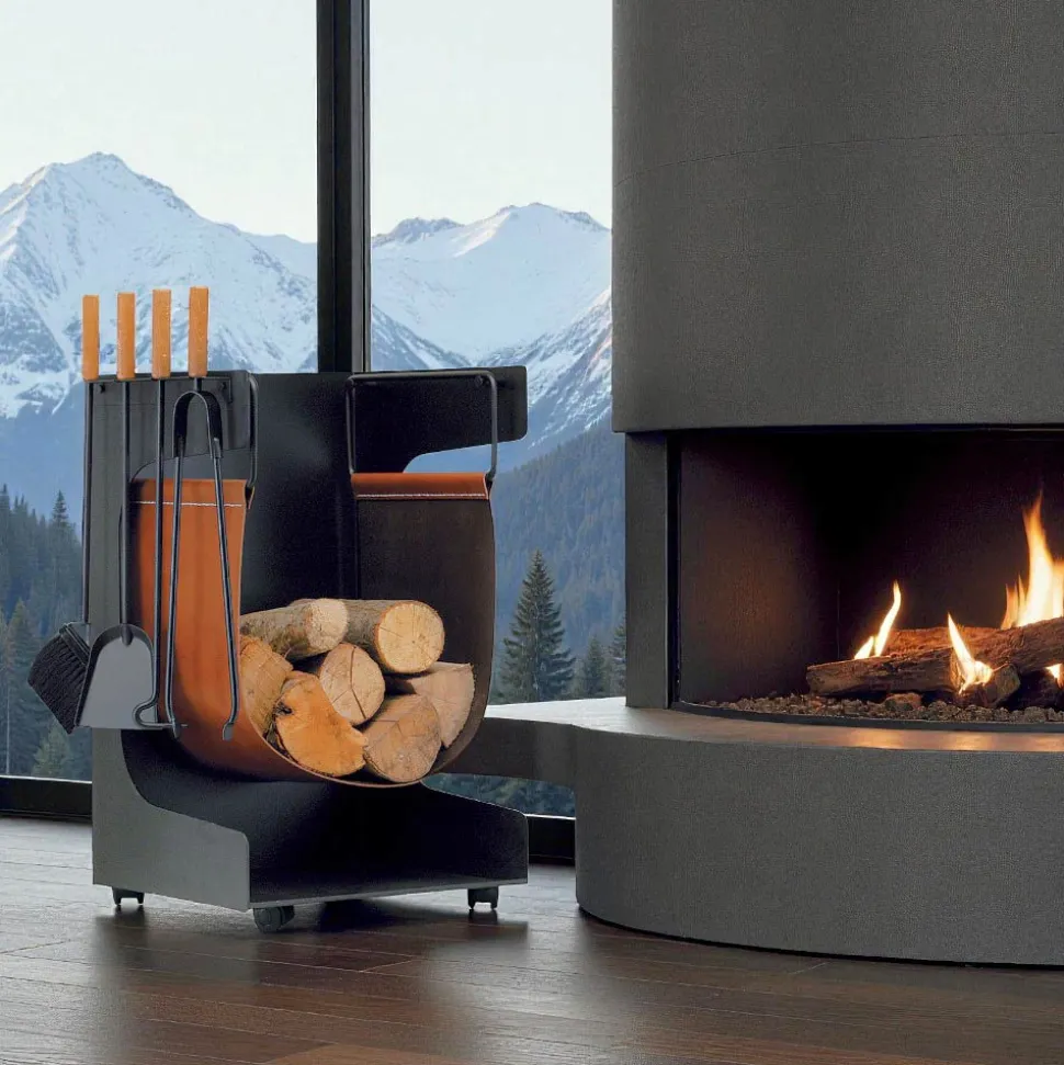 Portalegna in Ecopelle e Metallo con 4 Accessori Made in Italy - Cammello