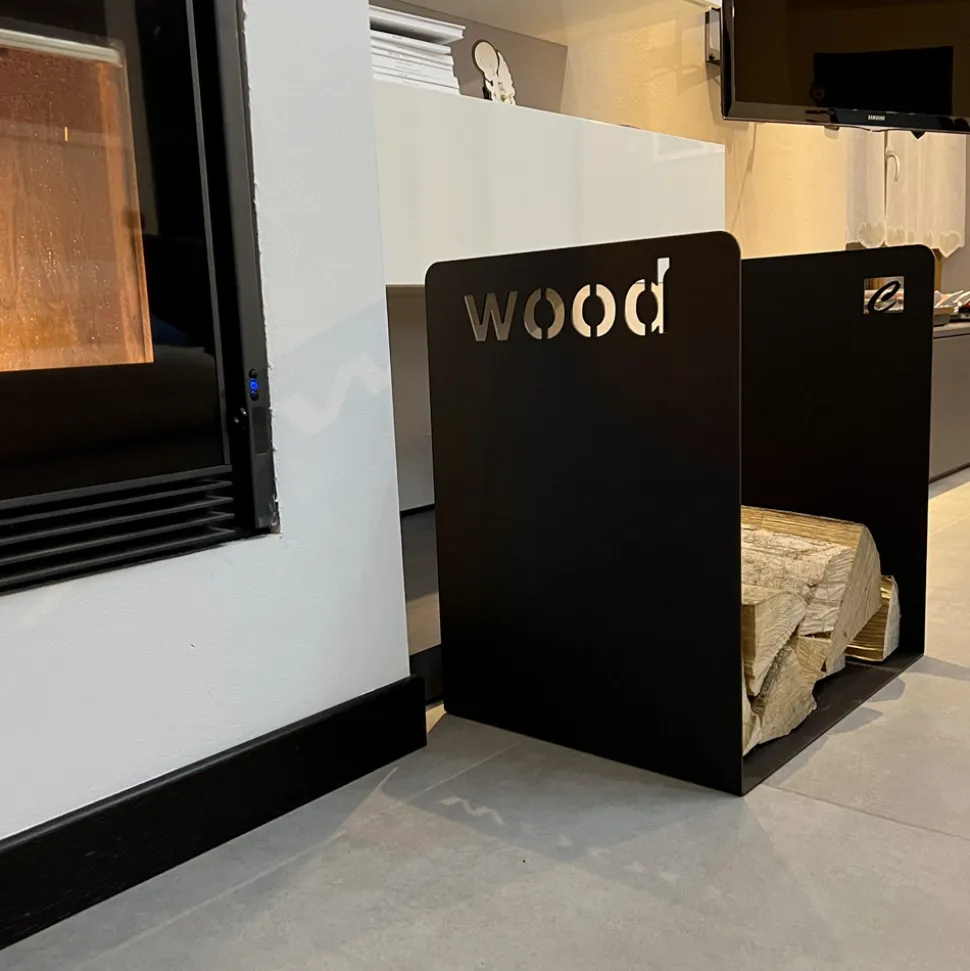 Portalegna Moderno in Acciaio Nero Design Minimale con Incisione - Altano