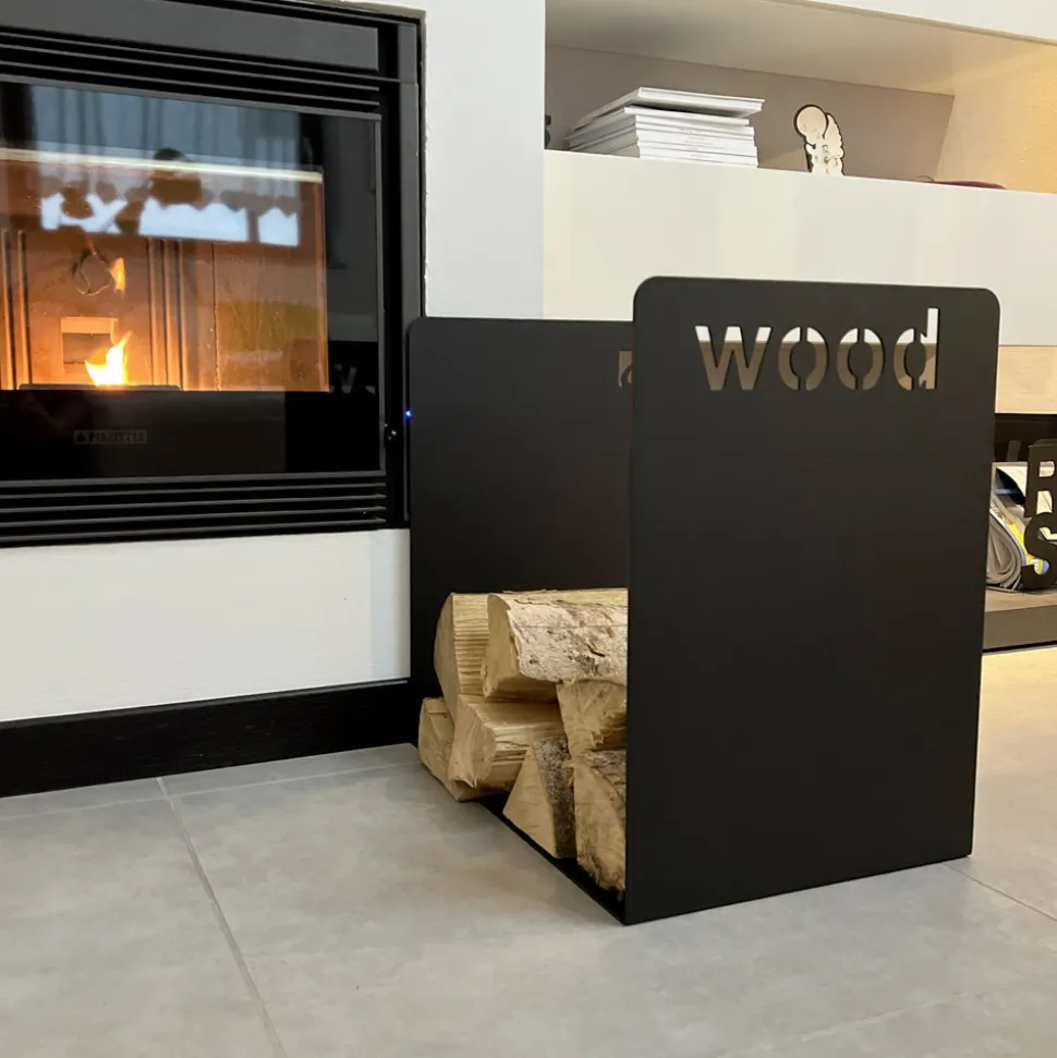 Portalegna Moderno in Acciaio Nero Design Minimale con Incisione - Altano