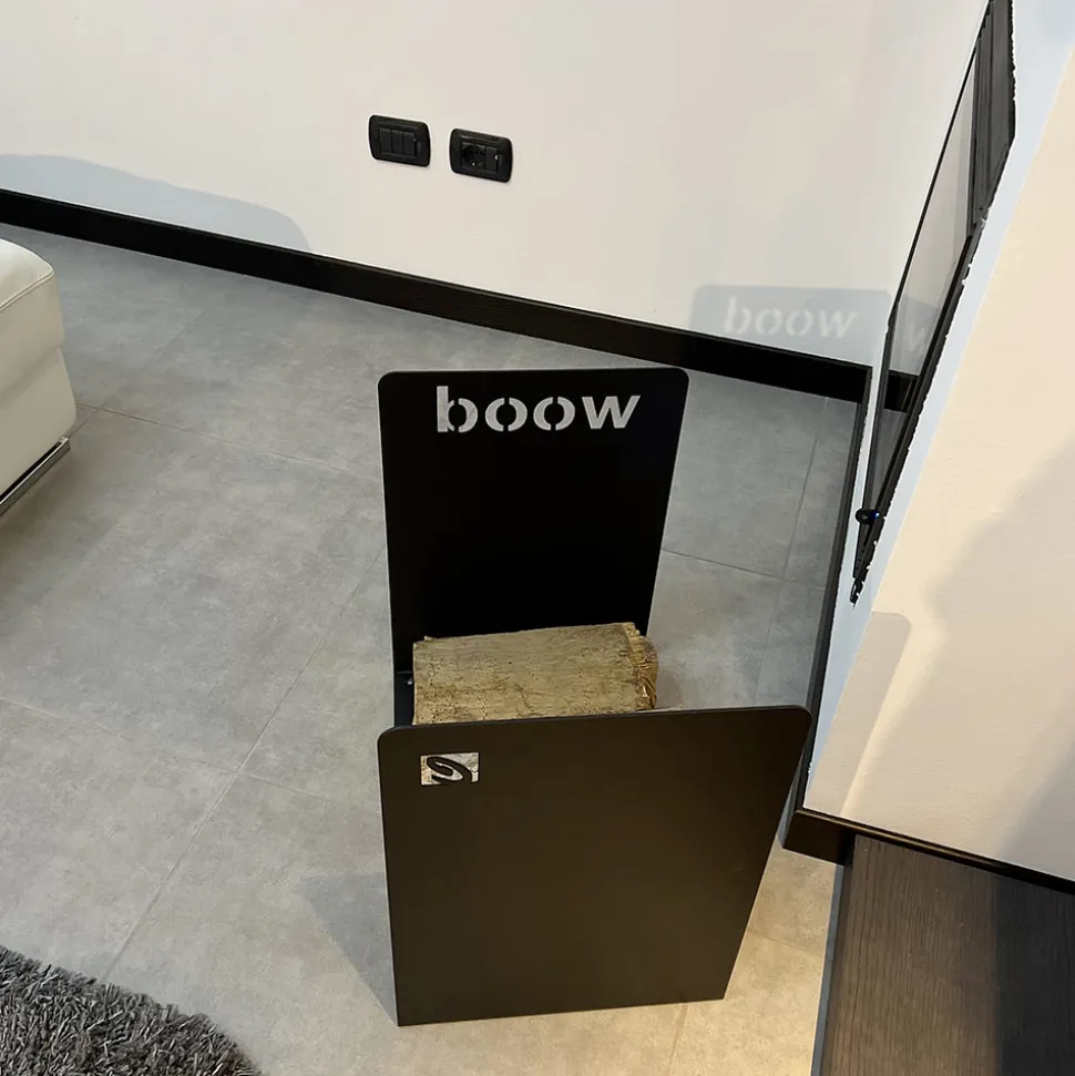 Portalegna Moderno in Acciaio Nero Design Minimale con Incisione - Altano