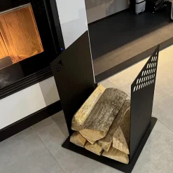 Portalegna Moderno per Camino in Acciaio Nero da Interno di Design - Scirocco