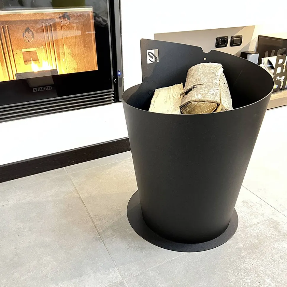 Portalegna Tondo per Interno in Acciaio Nero Design Moderno Italiano - Favonio