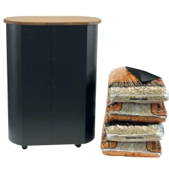 Porta Pellet in Metallo con Ruote e Coperchio in Legno Made in Italy - Bisonte