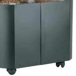 Porta Pellet Ovale in Metallo Nero e Coperchio in Legno Made in Italy - Bisonte
