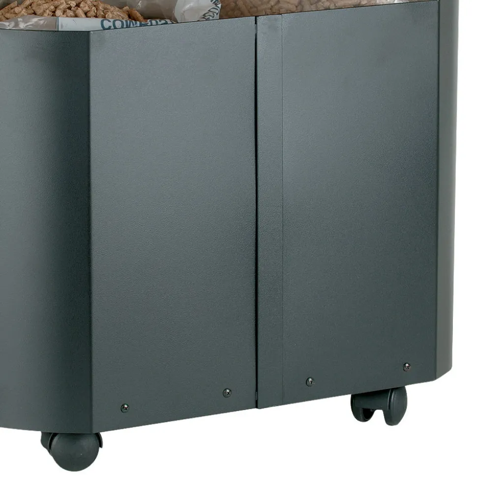 Porta Pellet Ovale in Metallo Nero e Coperchio in Legno Made in Italy - Bisonte
