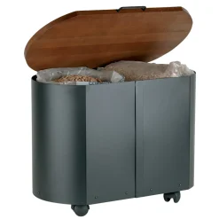 Porta Pellet Ovale in Metallo Nero e Coperchio in Legno Made in Italy - Bisonte