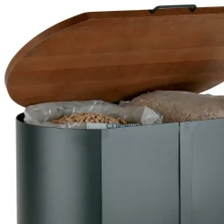 Porta Pellet Ovale in Metallo Nero e Coperchio in Legno Made in Italy - Bisonte
