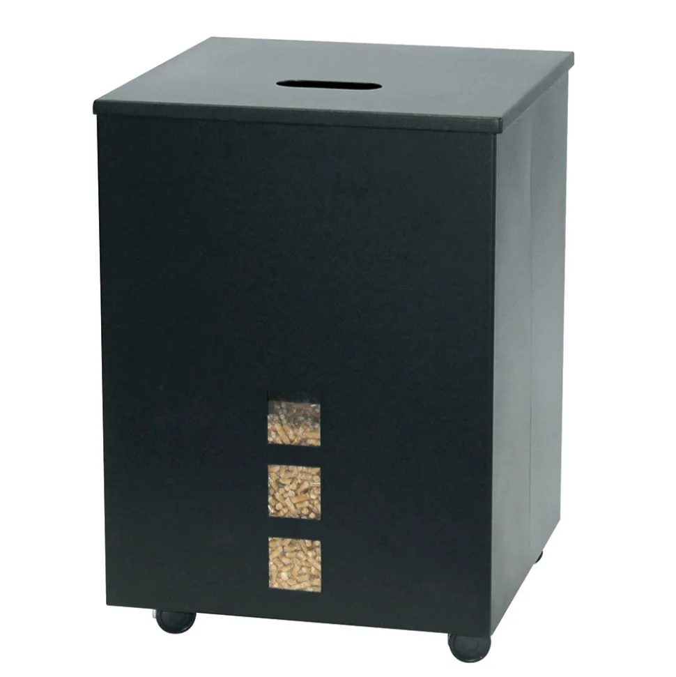 Porta Pellet Quadrato in Acciaio Verniciato Nero e Ruote Made in Italy - Pappagallo