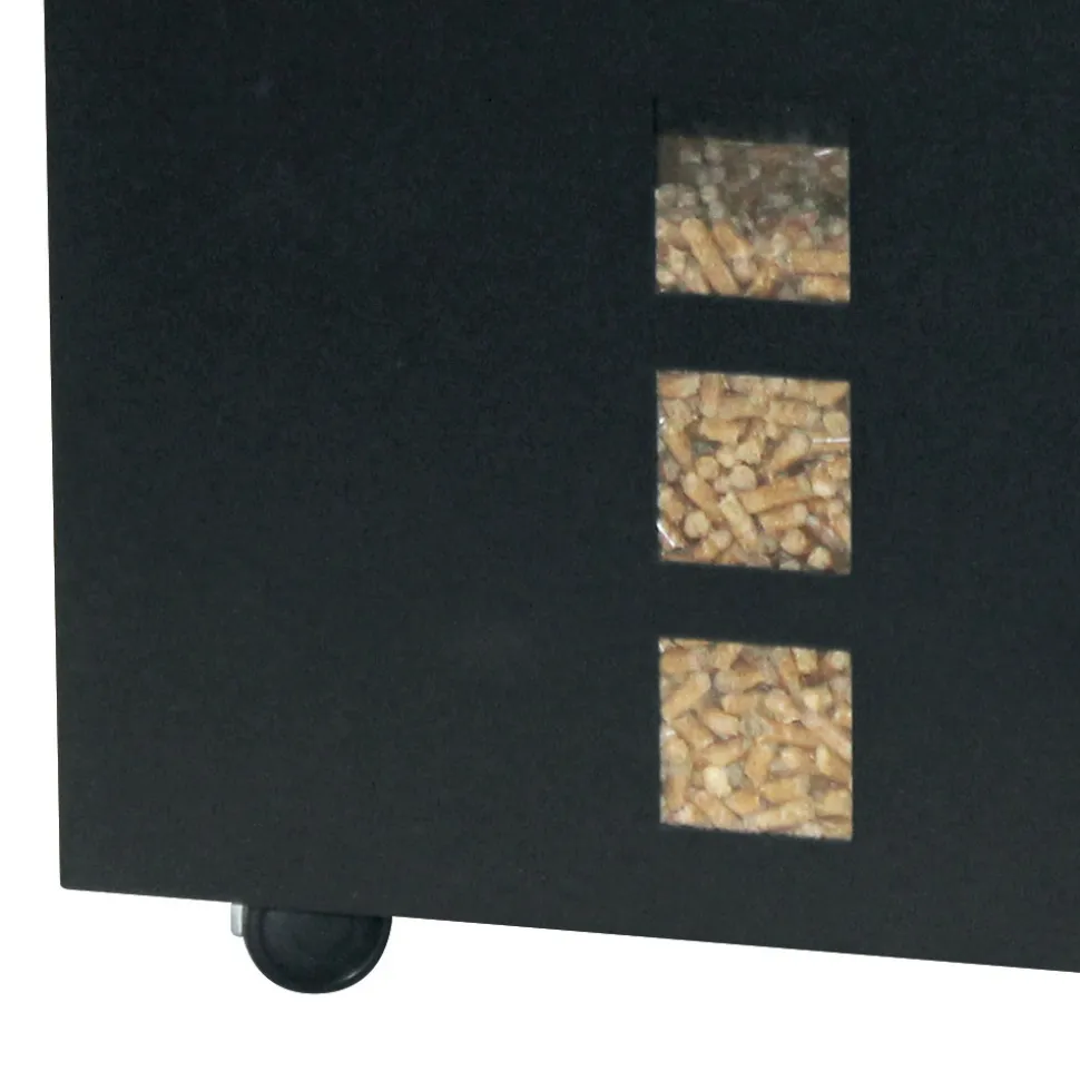 Porta Pellet Quadrato in Acciaio Verniciato Nero e Ruote Made in Italy - Pappagallo