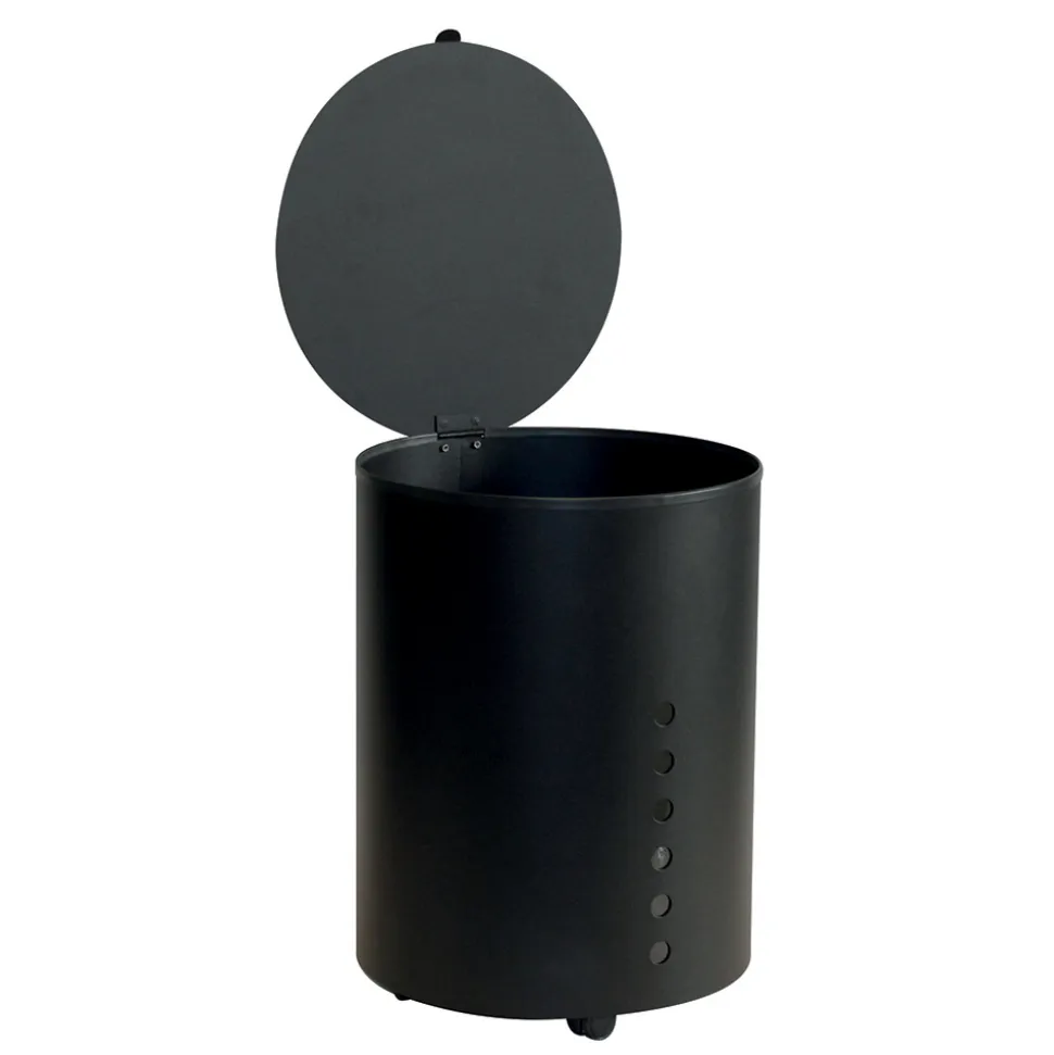 Porta Pellet Rotondo in Acciaio Verniciato Nero e Ruote Made in Italy - Airone
