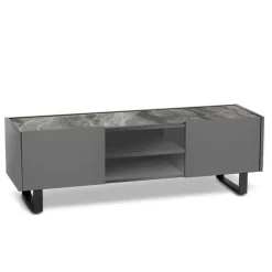 Porta tv con Top in Ceramica Effetto Marmo con 2 Ante e 2 Vani a Giorno - Clak