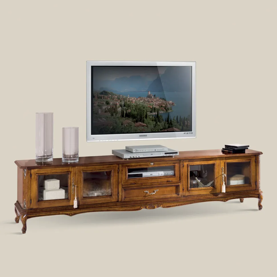 Porta Tv Stile Classico in Legno con Ante in Vetro Made in Italy - Richard