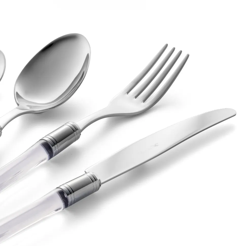 Posate Acciaio Inox Lucido e Manico in Acrilico Trasparente 24 Pz - Brilli
