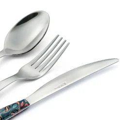 Posate in Acciaio e Plastica Decoro Floreale Colorato 24 Pz - Alessandra