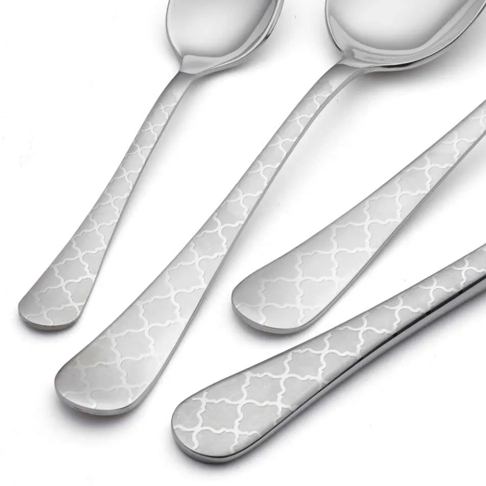 24 Posate in Acciaio Inox con Decoro Damasco a Laser di Design Moderno - Tantasa