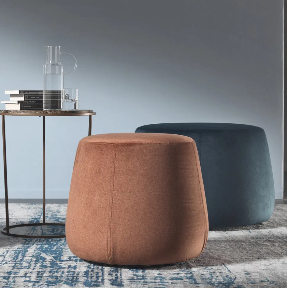 Pouf Morbido Rotondo da Salotto in Velluto Colorato 3 Dimensioni - Evelyne