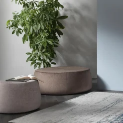 Pouf Ottomano Rotondo da Salotto in Ciniglia Colorata 3 Dimensioni - Evelyne