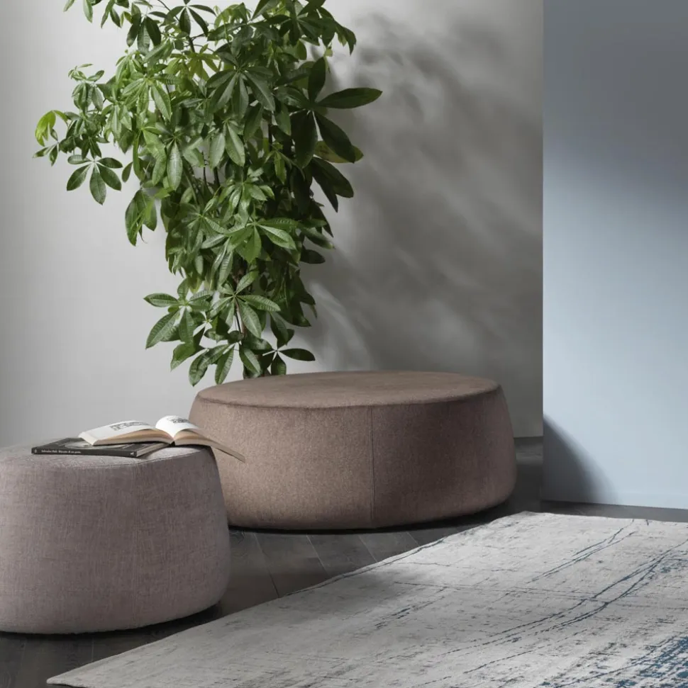 Pouf Ottomano Rotondo da Salotto in Ciniglia Colorata 3 Dimensioni - Evelyne